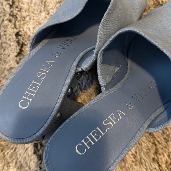 Chelsea & Violet Light Blue Studded Mules - Picture 5 of 6